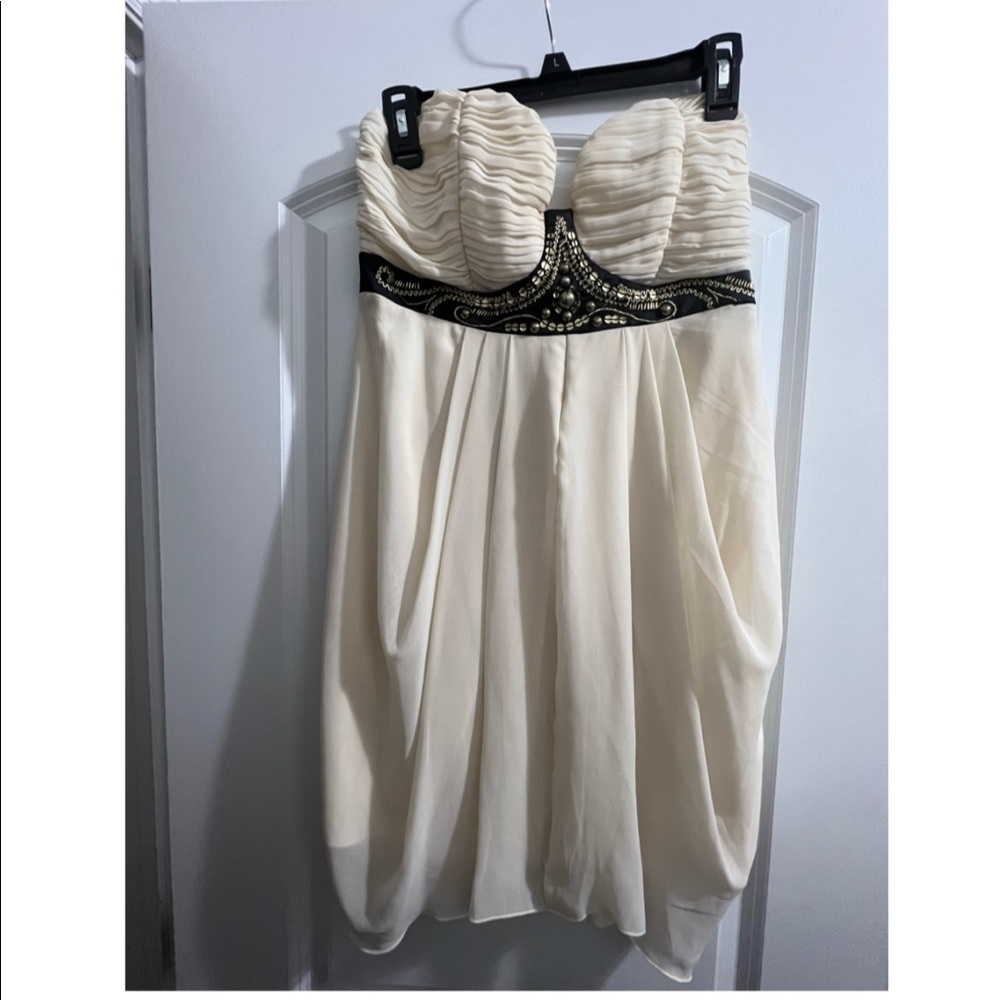 Cocktail dress, cream with black and gold detailing